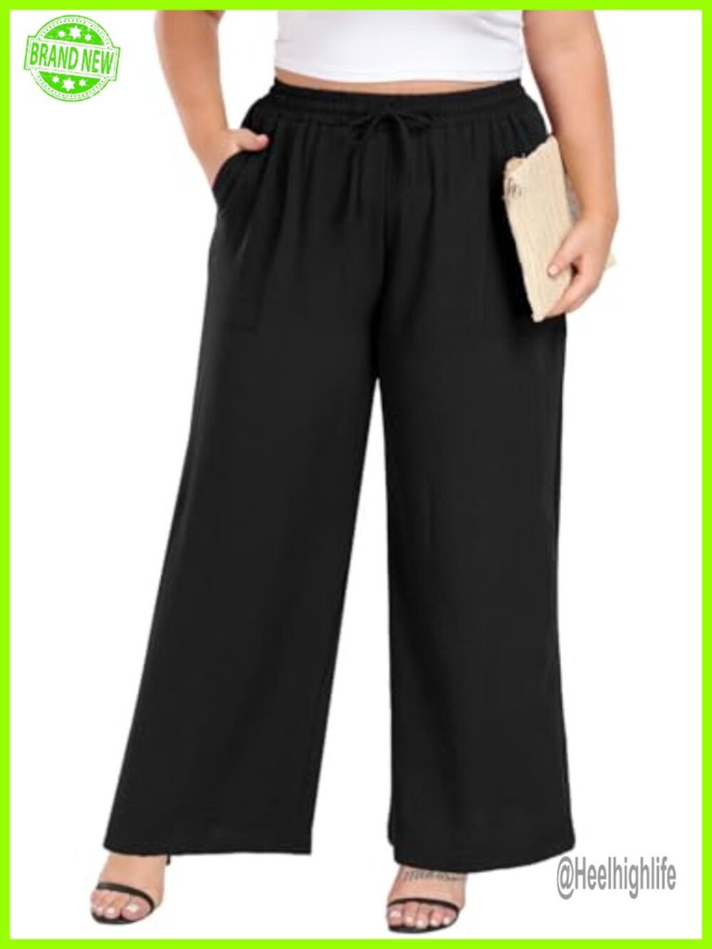 Plus Size Wide Leg Palazzo Pants High Waist Drawstring Loose Trousers with